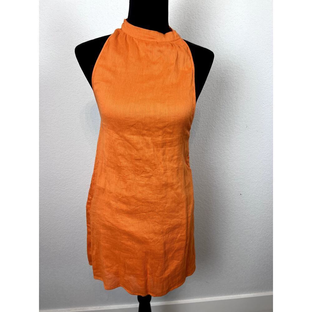 Stunning Pretty Little Thing Orange Textured Halterneck Shift Dress - Size 8